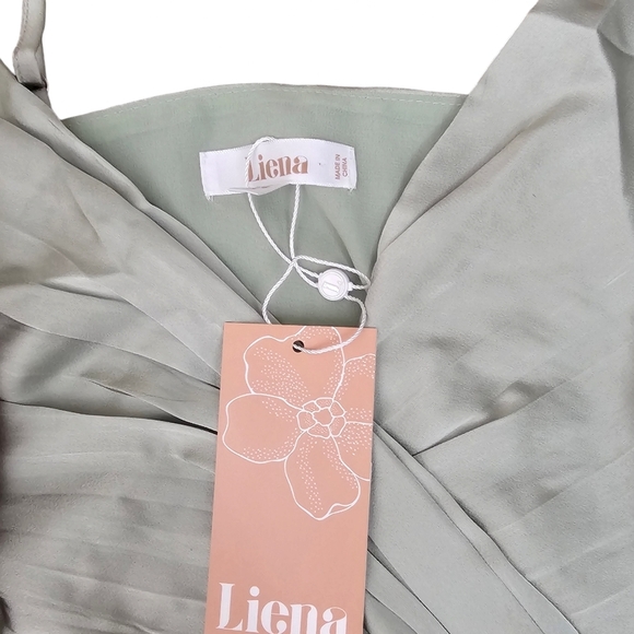 Liena Side Tie Satin Formal Midi Dress Sage Green Sz 4 - Picture 4 of 6